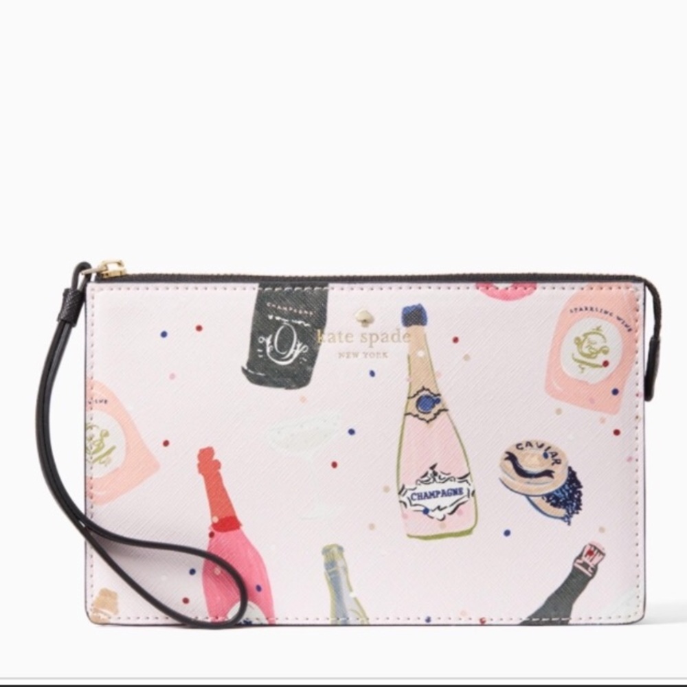 Kate Spade champagne print Leila wristlet NWT